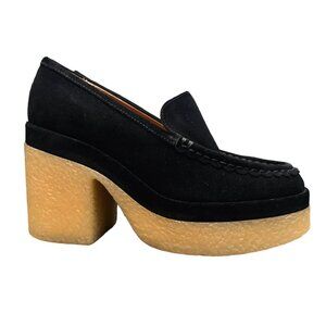 Marc Fisher Black and Tan Chunky Heel Loafers